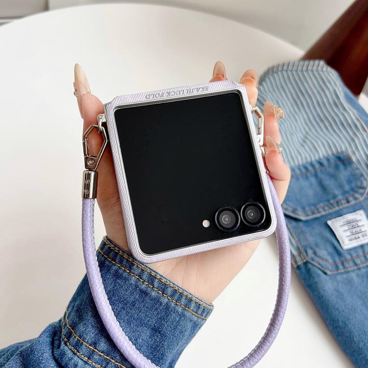 For Samsung Galaxy Z Flip5 5G Silver Edge Side Buckle Denim Textured MagSafe Magnetic Phone Case