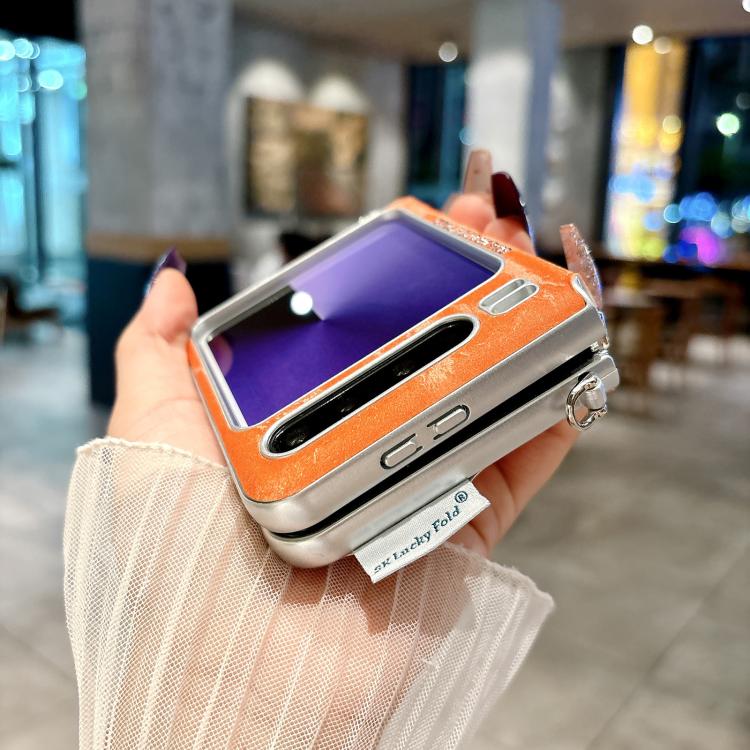 For Huawei Pura X Nameplate Style Silver Edge Side Buckle Shimmering Velvet MagSafe Magnetic Phone Case - Orange
