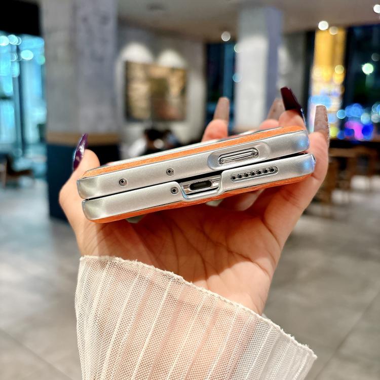For Huawei Pura X Nameplate Style Silver Edge Side Buckle Shimmering Velvet MagSafe Magnetic Phone Case - Orange