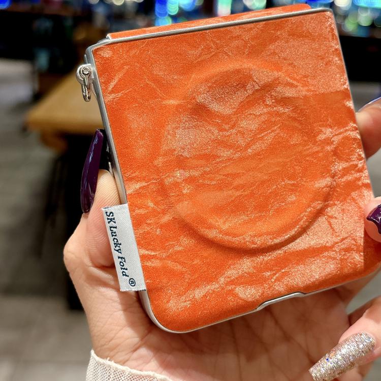 For Huawei nova Flip Nameplate Style Silver Edge Side Buckle Shimmering Velvet MagSafe Magnetic Phone Case - Orange