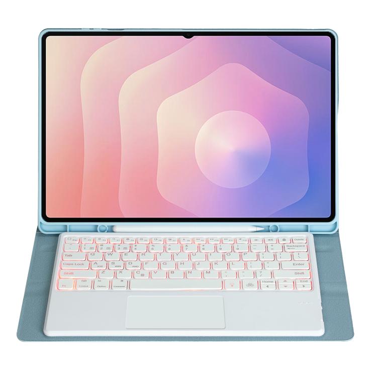 For Samsung Galaxy Tab S11 Ultra Candy Color Touch Backlight Bluetooth Keyboard Leather Tablet Case with Pen Holder