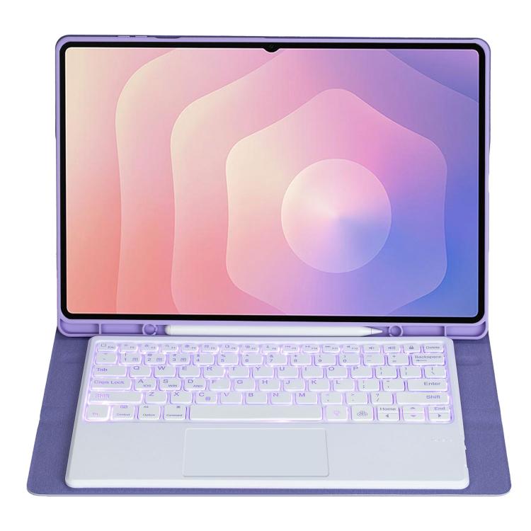 For Samsung Galaxy Tab S11 Ultra Candy Color Touch Backlight Bluetooth Keyboard Leather Tablet Case with Pen Holder