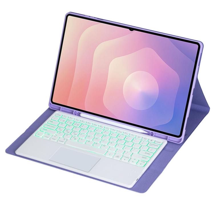 For Samsung Galaxy Tab S11 Ultra Candy Color Touch Backlight Bluetooth Keyboard Leather Tablet Case with Pen Holder