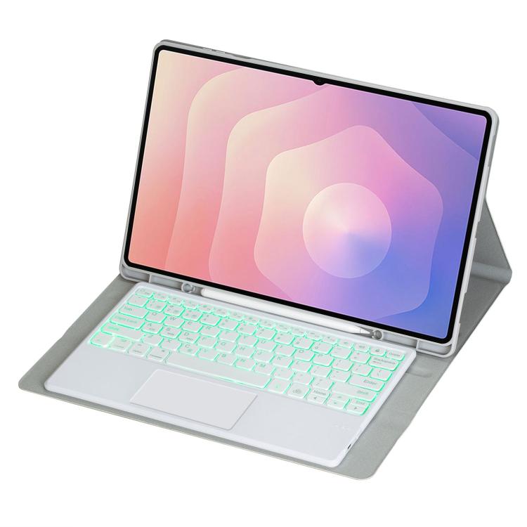 For Samsung Galaxy Tab S11 Ultra Candy Color Touch Backlight Bluetooth Keyboard Leather Tablet Case with Pen Holder
