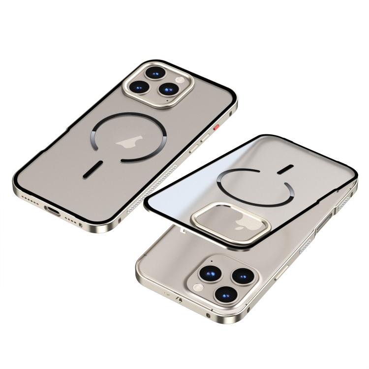 For iPhone 16 Pro Single-sided Snap Buckle Metal Frame Frosted MagSafe Phone Case