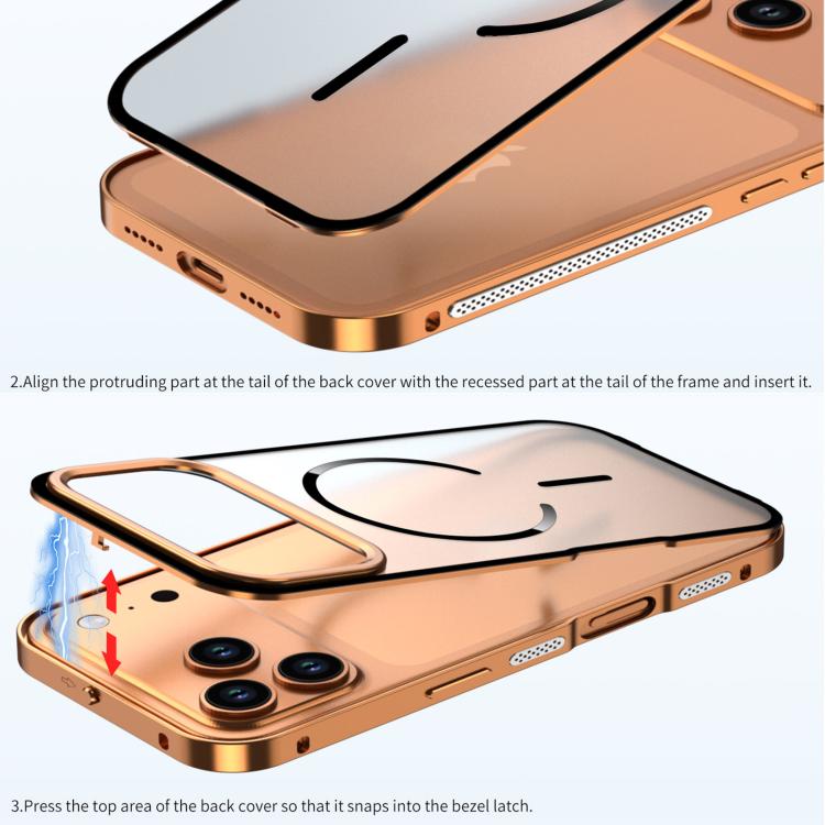 For iPhone 16 Pro Single-sided Snap Buckle Metal Frame Frosted MagSafe Phone Case