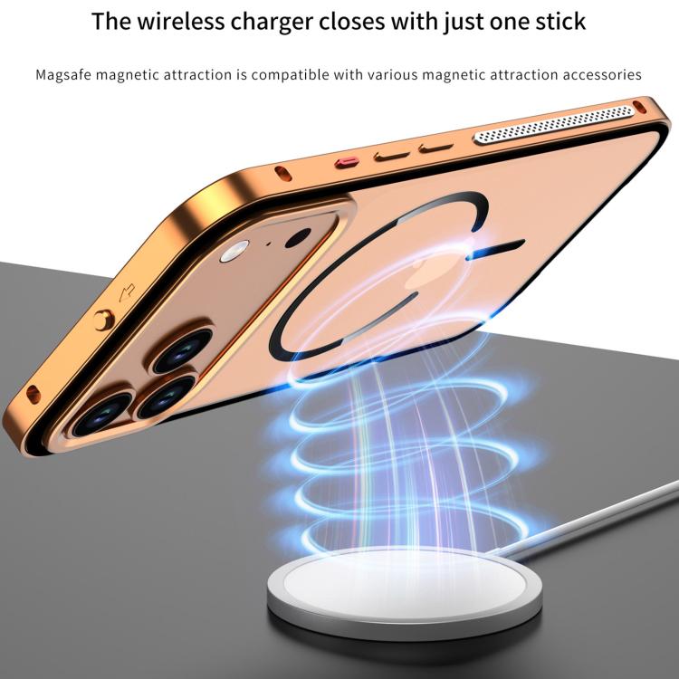 For iPhone 16 Pro Single-sided Snap Buckle Metal Frame Frosted MagSafe Phone Case