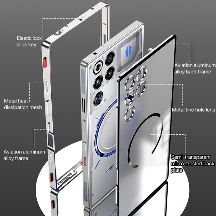 For ZTE nubia RedMagic 11 Pro / 11 Pro+ Single-sided Snap Buckle Metal Frame Frosted MagSafe Phone Case