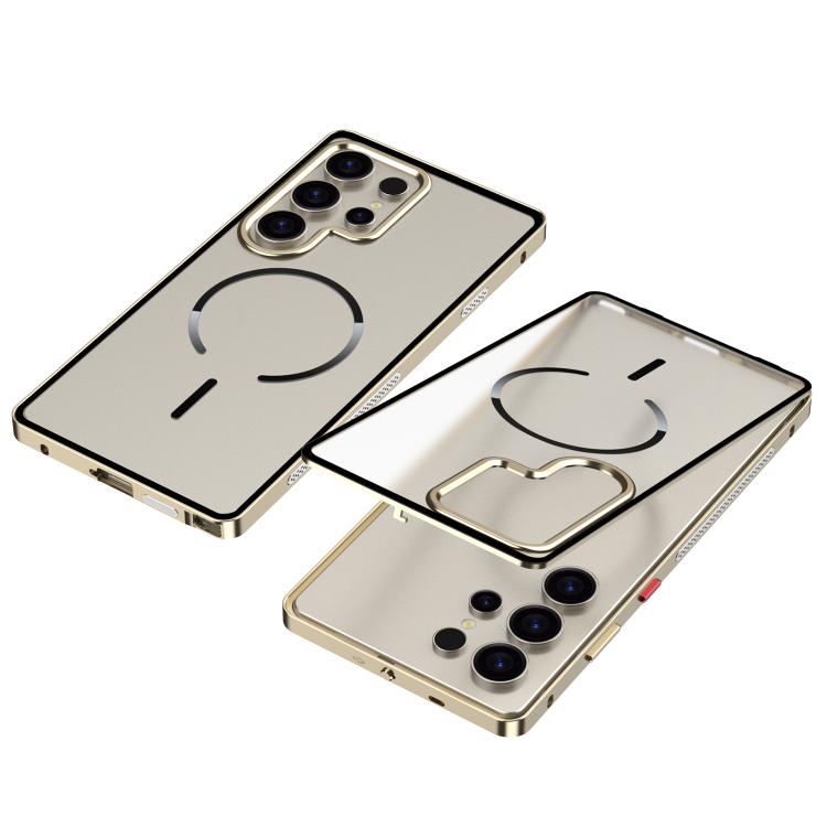 For Samsung Galaxy S23 Ultra 5G Single-sided Snap Buckle Metal Frame Frosted MagSafe Phone Case