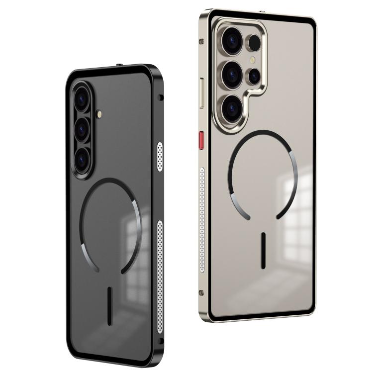 For Samsung Galaxy S23 Ultra 5G Single-sided Snap Buckle Metal Frame Frosted MagSafe Phone Case