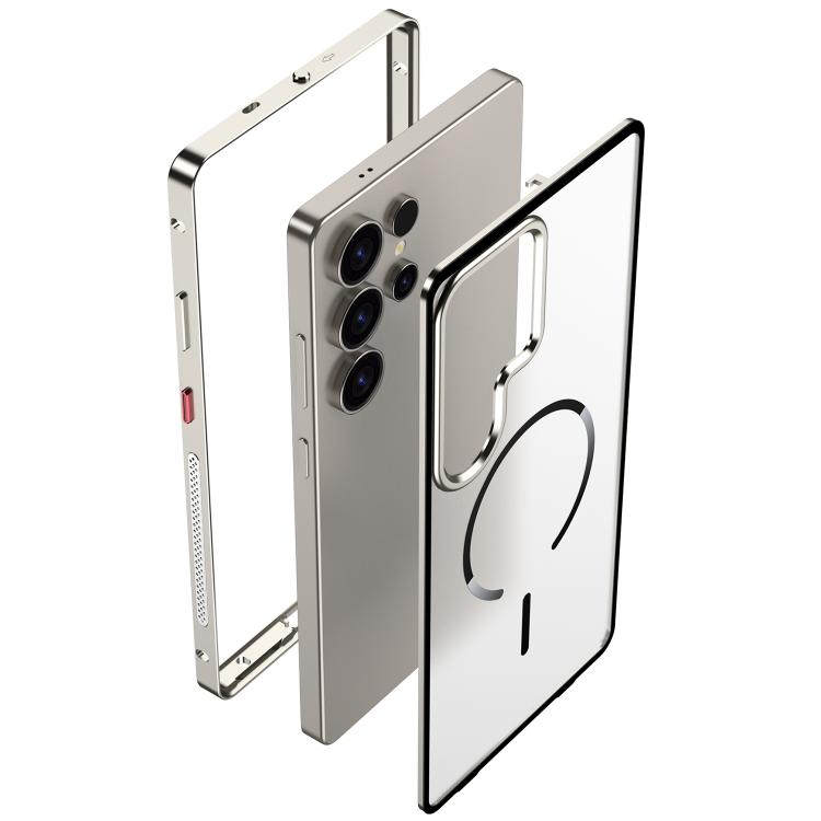 For Samsung Galaxy S25 Ultra 5G Single-sided Snap Buckle Metal Frame Frosted MagSafe Phone Case