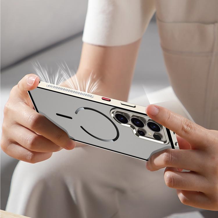 For Samsung Galaxy S24 Ultra 5G Single-sided Snap Buckle Metal Frame Frosted MagSafe Phone Case