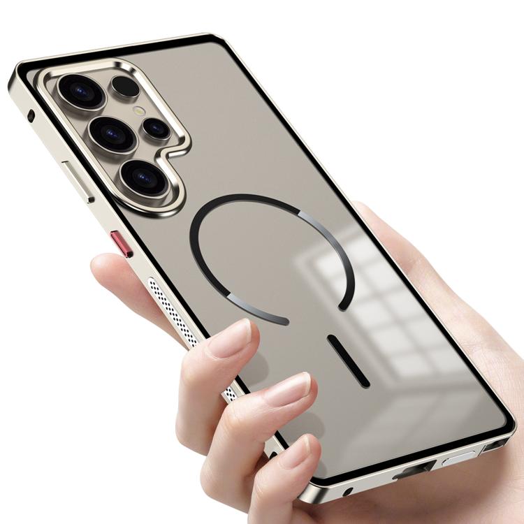 For Samsung Galaxy S24 Ultra 5G Single-sided Snap Buckle Metal Frame Frosted MagSafe Phone Case