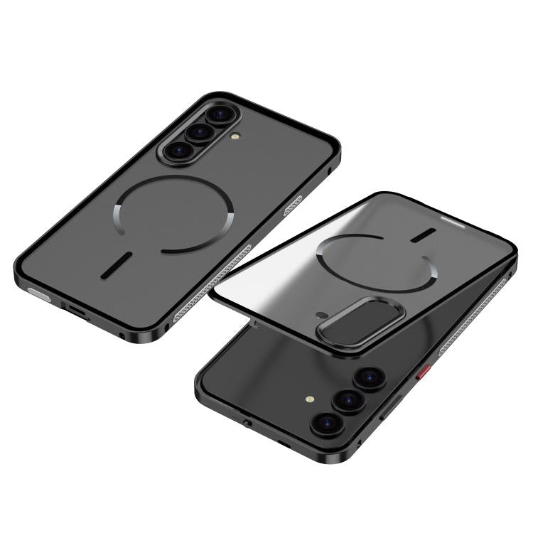 For Samsung Galaxy S25 5G Single-sided Snap Buckle Metal Frame Frosted MagSafe Phone Case
