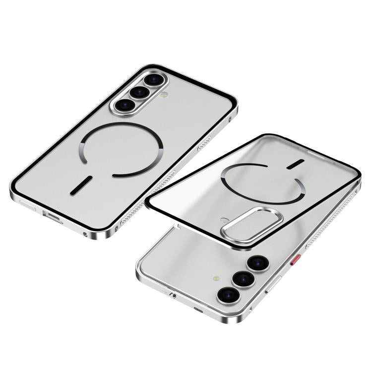 For Samsung Galaxy S25 5G Single-sided Snap Buckle Metal Frame Frosted MagSafe Phone Case