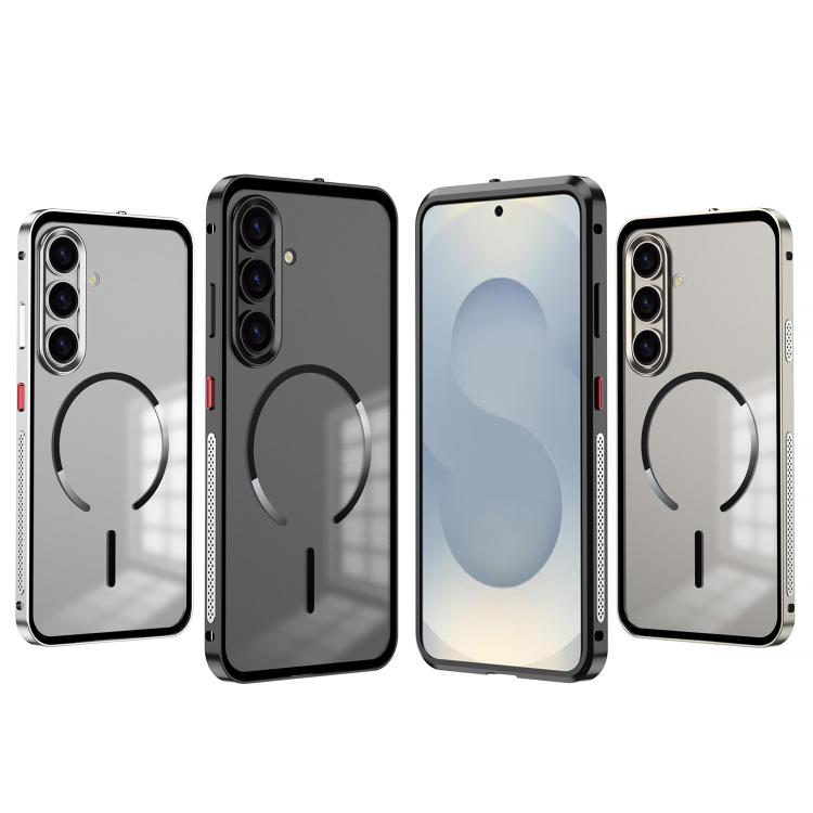 For Samsung Galaxy S25 5G Single-sided Snap Buckle Metal Frame Frosted MagSafe Phone Case
