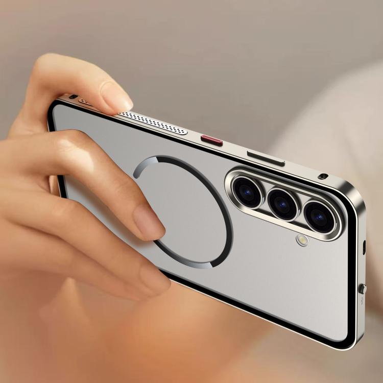 For Samsung Galaxy S25 5G Single-sided Snap Buckle Metal Frame Frosted MagSafe Phone Case
