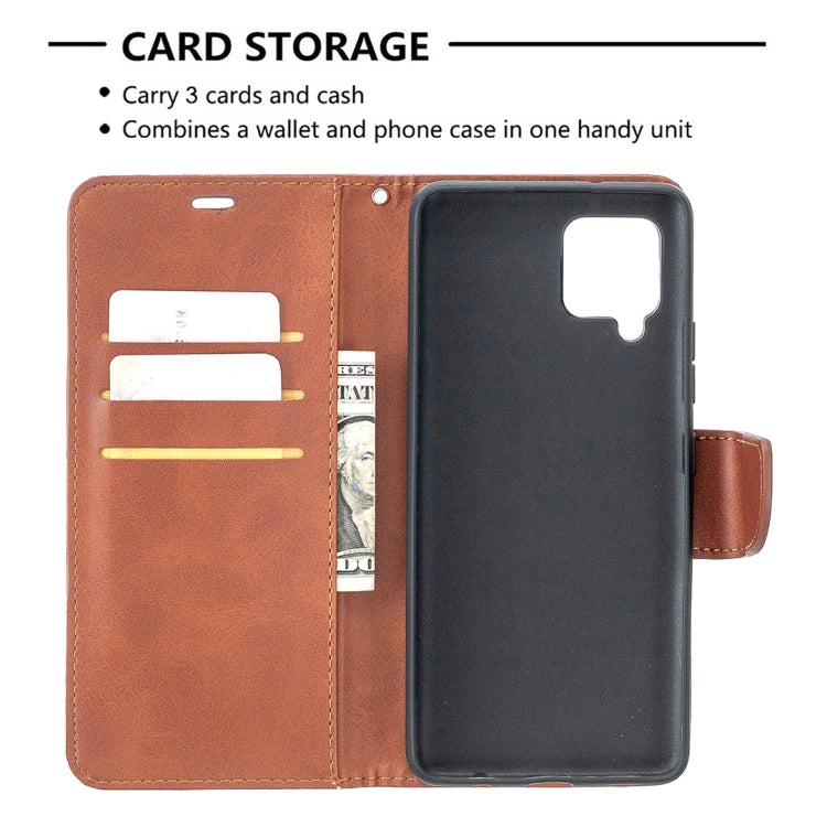 For Samsung Galaxy A42 5G Retro Lambskin Texture Pure Color Horizontal Flip PU Leather Case with Holder & Card Slots & Wallet & Lanyard