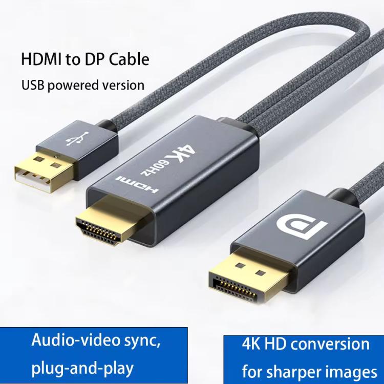 4K 60Hz HD HDMI to DP External Connection Video Adapter Cable, Length: 2m