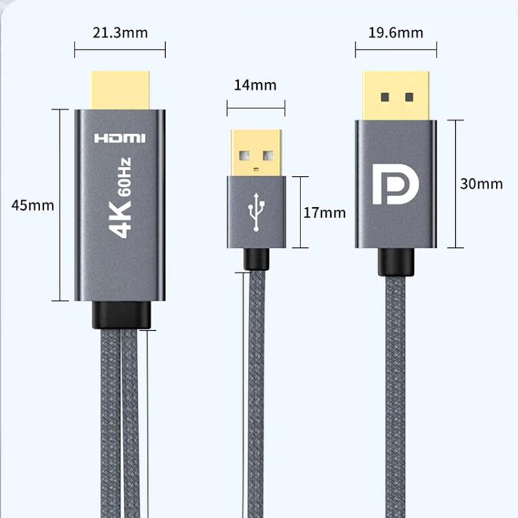 4K 60Hz HD HDMI to DP External Connection Video Adapter Cable, Length: 2m