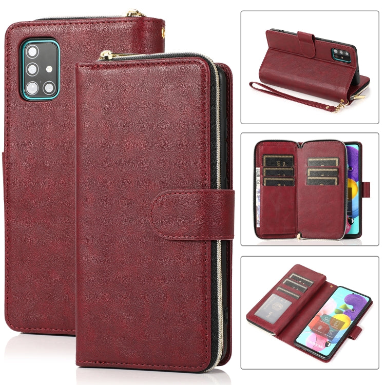 For Samsung Galaxy A51 Zipper Wallet Bag Horizontal Flip PU Leather Case with Holder & 9 Card Slots & Wallet & Lanyard & Photo Frame