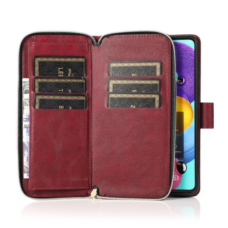For Samsung Galaxy A51 Zipper Wallet Bag Horizontal Flip PU Leather Case with Holder & 9 Card Slots & Wallet & Lanyard & Photo Frame