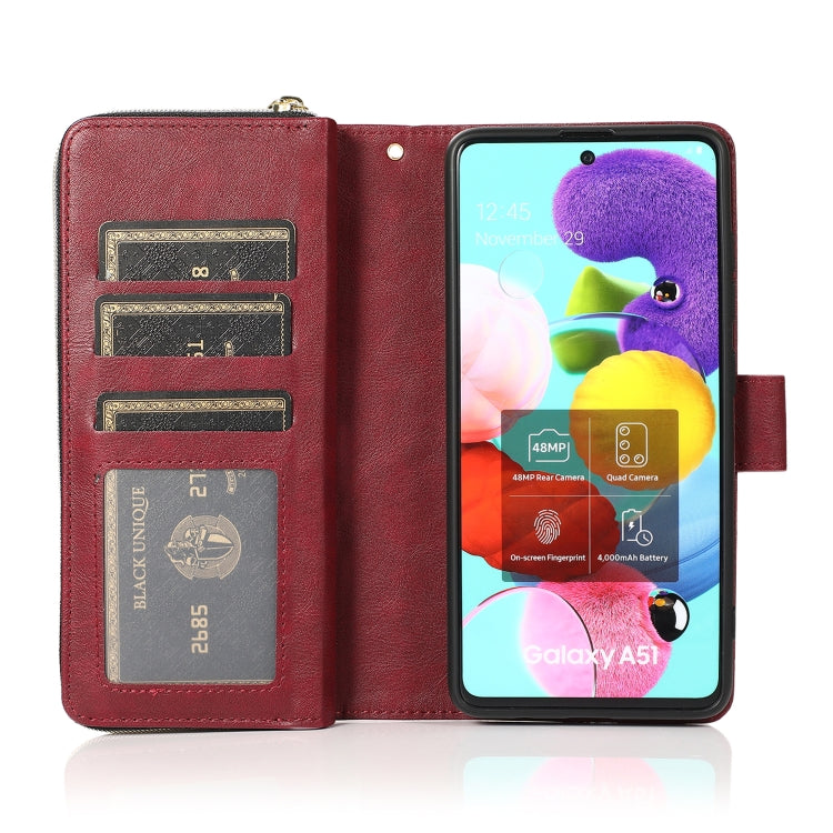 For Samsung Galaxy A51 Zipper Wallet Bag Horizontal Flip PU Leather Case with Holder & 9 Card Slots & Wallet & Lanyard & Photo Frame