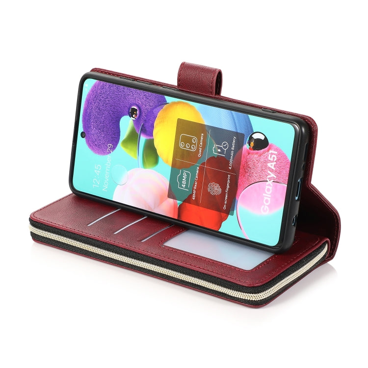 For Samsung Galaxy A51 Zipper Wallet Bag Horizontal Flip PU Leather Case with Holder & 9 Card Slots & Wallet & Lanyard & Photo Frame