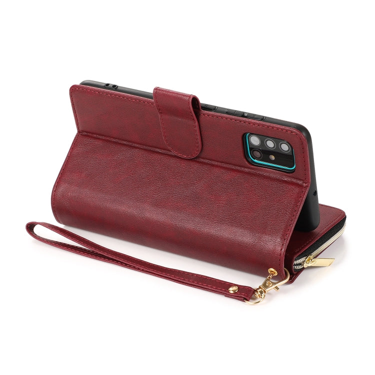For Samsung Galaxy A51 Zipper Wallet Bag Horizontal Flip PU Leather Case with Holder & 9 Card Slots & Wallet & Lanyard & Photo Frame