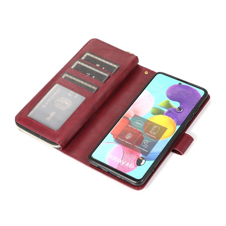 For Samsung Galaxy A51 Zipper Wallet Bag Horizontal Flip PU Leather Case with Holder & 9 Card Slots & Wallet & Lanyard & Photo Frame