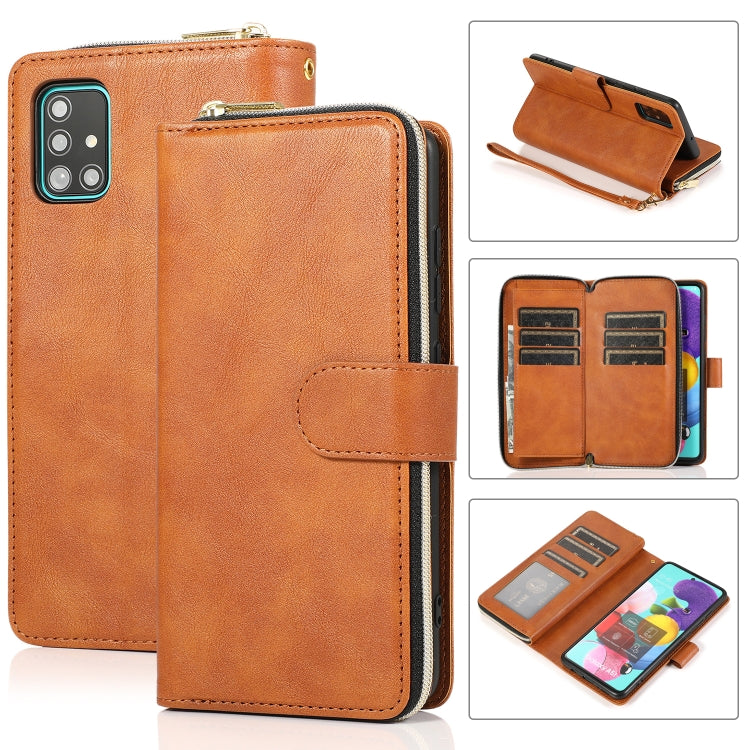 For Samsung Galaxy A51 Zipper Wallet Bag Horizontal Flip PU Leather Case with Holder & 9 Card Slots & Wallet & Lanyard & Photo Frame