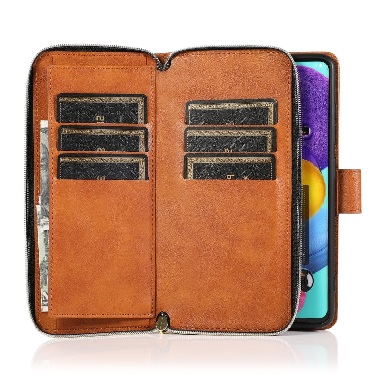 For Samsung Galaxy A51 Zipper Wallet Bag Horizontal Flip PU Leather Case with Holder & 9 Card Slots & Wallet & Lanyard & Photo Frame