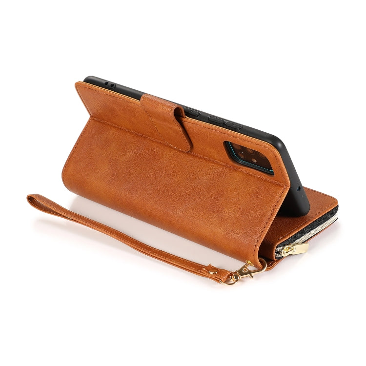 For Samsung Galaxy A51 Zipper Wallet Bag Horizontal Flip PU Leather Case with Holder & 9 Card Slots & Wallet & Lanyard & Photo Frame