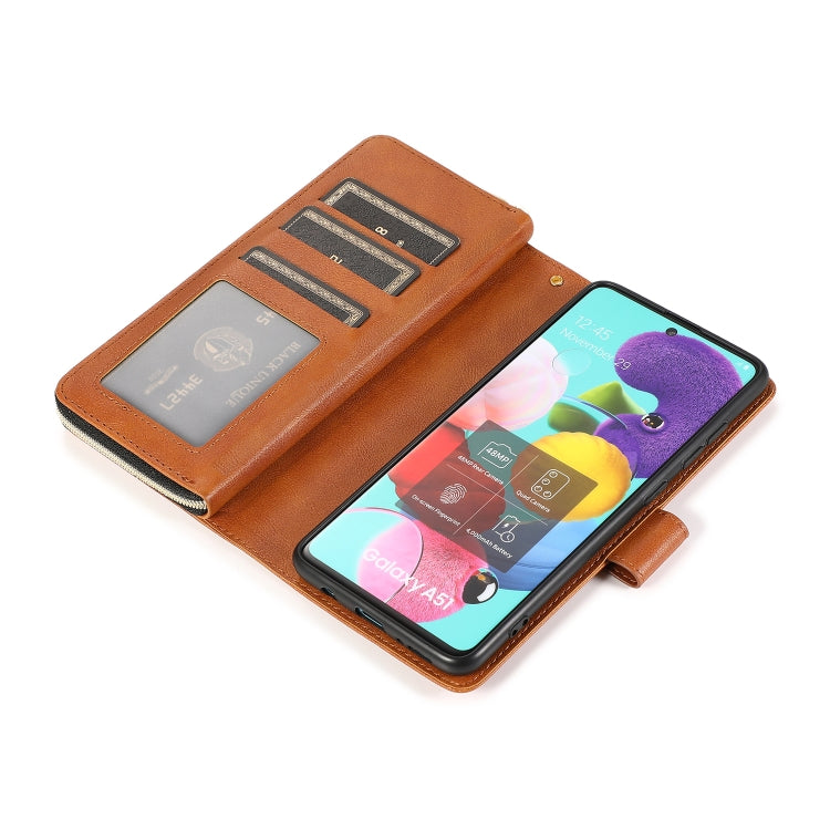 For Samsung Galaxy A51 Zipper Wallet Bag Horizontal Flip PU Leather Case with Holder & 9 Card Slots & Wallet & Lanyard & Photo Frame