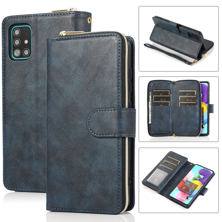 For Samsung Galaxy A51 Zipper Wallet Bag Horizontal Flip PU Leather Case with Holder & 9 Card Slots & Wallet & Lanyard & Photo Frame