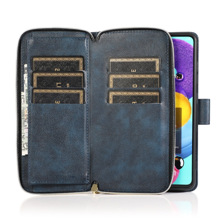 For Samsung Galaxy A51 Zipper Wallet Bag Horizontal Flip PU Leather Case with Holder & 9 Card Slots & Wallet & Lanyard & Photo Frame