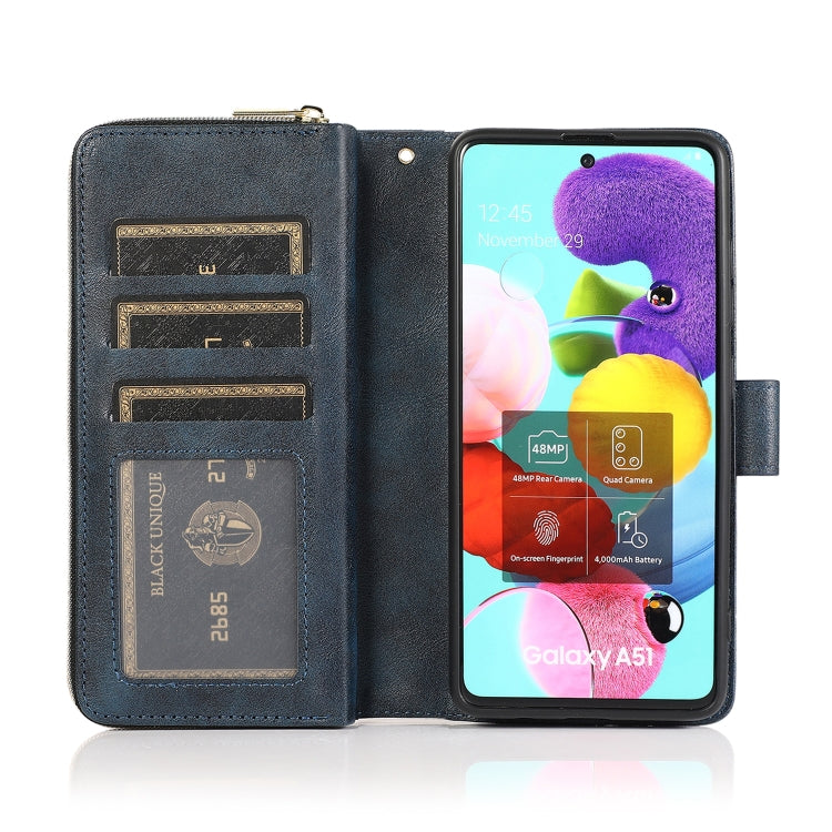 For Samsung Galaxy A51 Zipper Wallet Bag Horizontal Flip PU Leather Case with Holder & 9 Card Slots & Wallet & Lanyard & Photo Frame