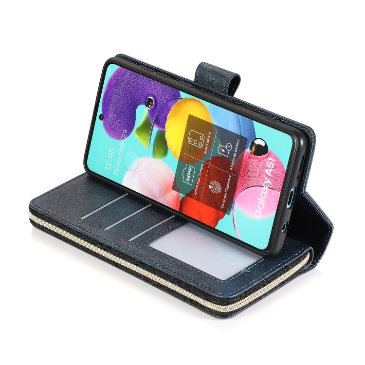 For Samsung Galaxy A51 Zipper Wallet Bag Horizontal Flip PU Leather Case with Holder & 9 Card Slots & Wallet & Lanyard & Photo Frame
