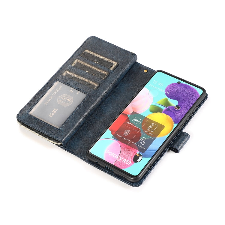 For Samsung Galaxy A51 Zipper Wallet Bag Horizontal Flip PU Leather Case with Holder & 9 Card Slots & Wallet & Lanyard & Photo Frame