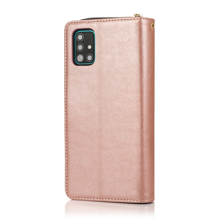 For Samsung Galaxy A51 Zipper Wallet Bag Horizontal Flip PU Leather Case with Holder & 9 Card Slots & Wallet & Lanyard & Photo Frame