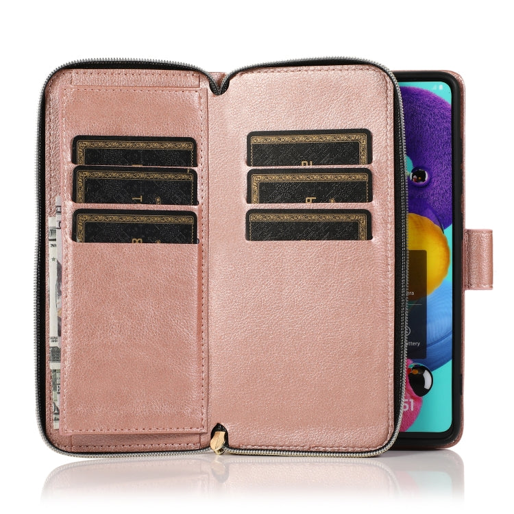 For Samsung Galaxy A51 Zipper Wallet Bag Horizontal Flip PU Leather Case with Holder & 9 Card Slots & Wallet & Lanyard & Photo Frame