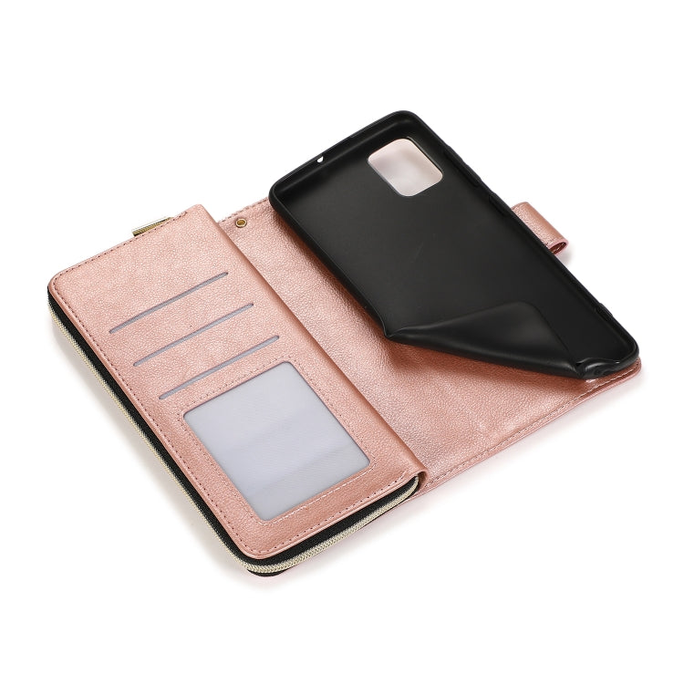 For Samsung Galaxy A51 Zipper Wallet Bag Horizontal Flip PU Leather Case with Holder & 9 Card Slots & Wallet & Lanyard & Photo Frame