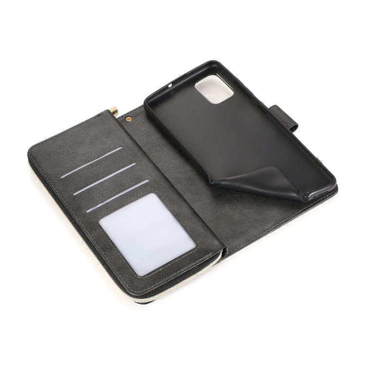 For Samsung Galaxy A51 Zipper Wallet Bag Horizontal Flip PU Leather Case with Holder & 9 Card Slots & Wallet & Lanyard & Photo Frame