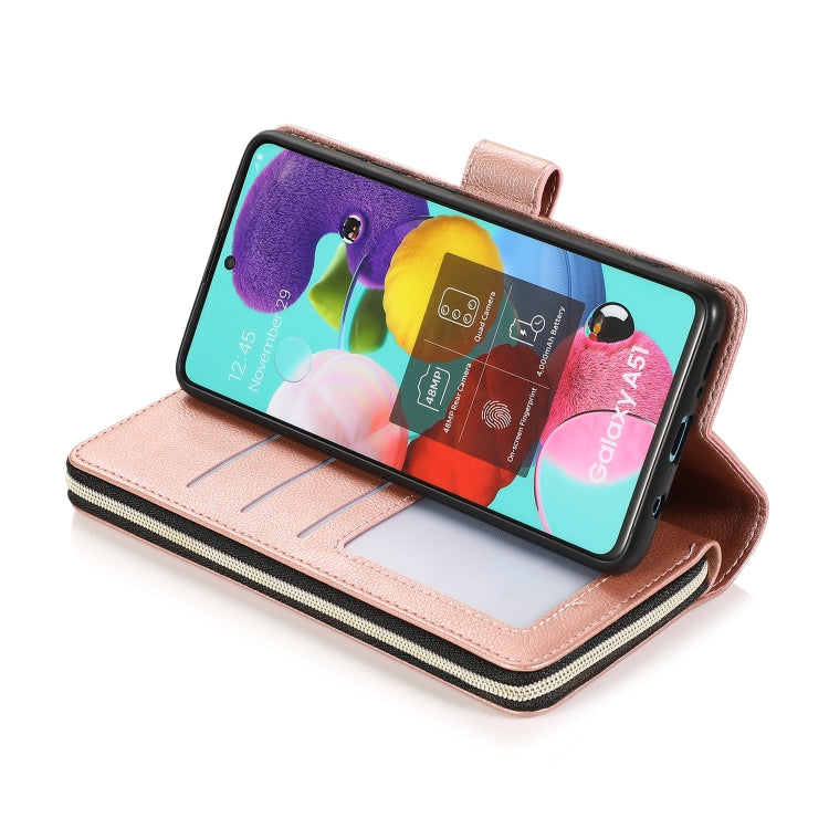 For Samsung Galaxy A51 5G Zipper Wallet Bag Horizontal Flip PU Leather Case with Holder & 9 Card Slots & Wallet & Lanyard & Photo Frame