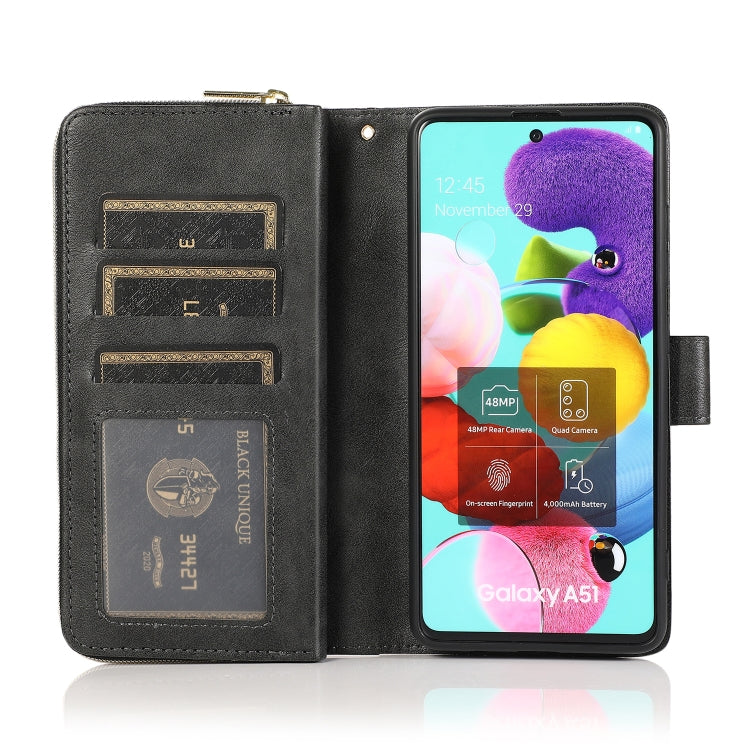 For Samsung Galaxy A51 5G Zipper Wallet Bag Horizontal Flip PU Leather Case with Holder & 9 Card Slots & Wallet & Lanyard & Photo Frame