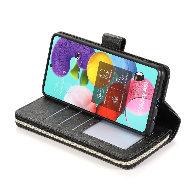 For Samsung Galaxy A51 5G Zipper Wallet Bag Horizontal Flip PU Leather Case with Holder & 9 Card Slots & Wallet & Lanyard & Photo Frame