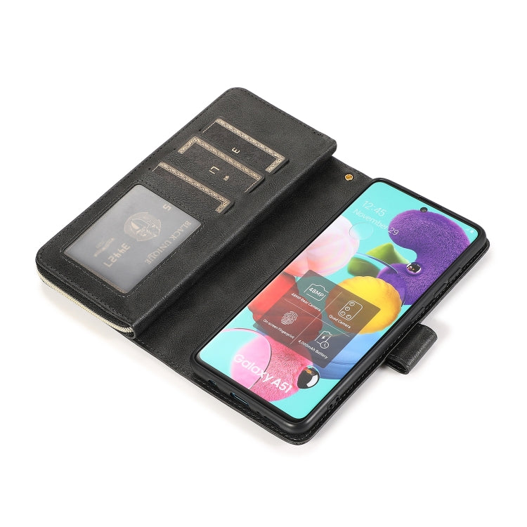 For Samsung Galaxy A51 5G Zipper Wallet Bag Horizontal Flip PU Leather Case with Holder & 9 Card Slots & Wallet & Lanyard & Photo Frame