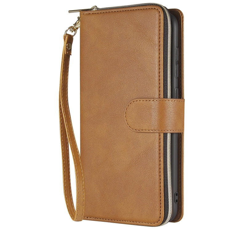 For Samsung Galaxy A70 Zipper Wallet Bag Horizontal Flip PU Leather Case with Holder & 9 Card Slots & Wallet & Lanyard & Photo Frame