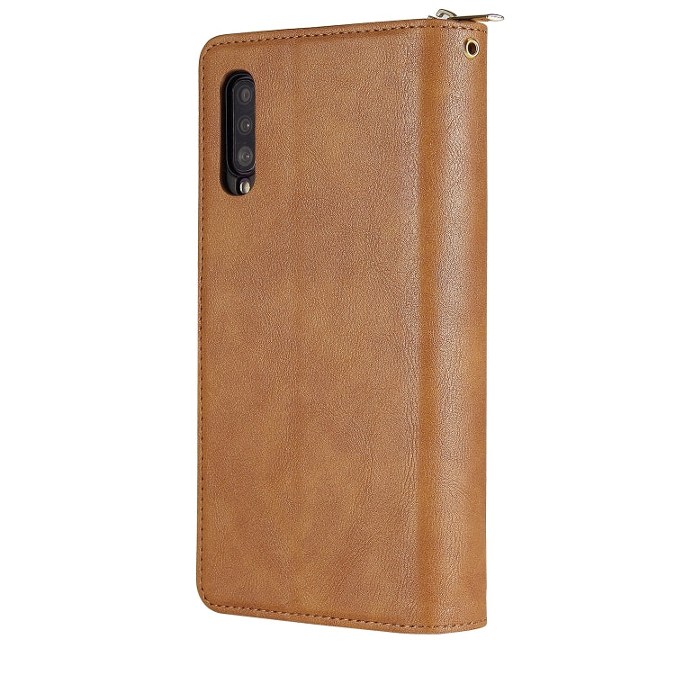 For Samsung Galaxy A70 Zipper Wallet Bag Horizontal Flip PU Leather Case with Holder & 9 Card Slots & Wallet & Lanyard & Photo Frame