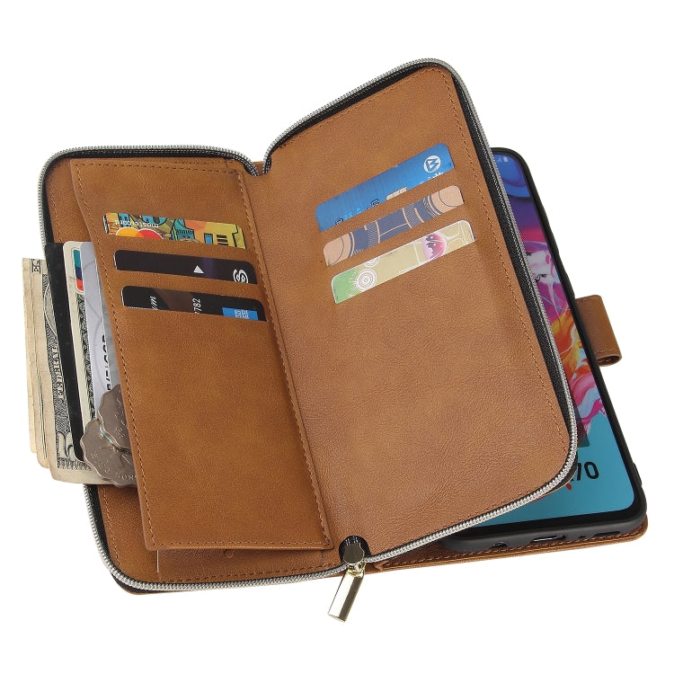 For Samsung Galaxy A70 Zipper Wallet Bag Horizontal Flip PU Leather Case with Holder & 9 Card Slots & Wallet & Lanyard & Photo Frame